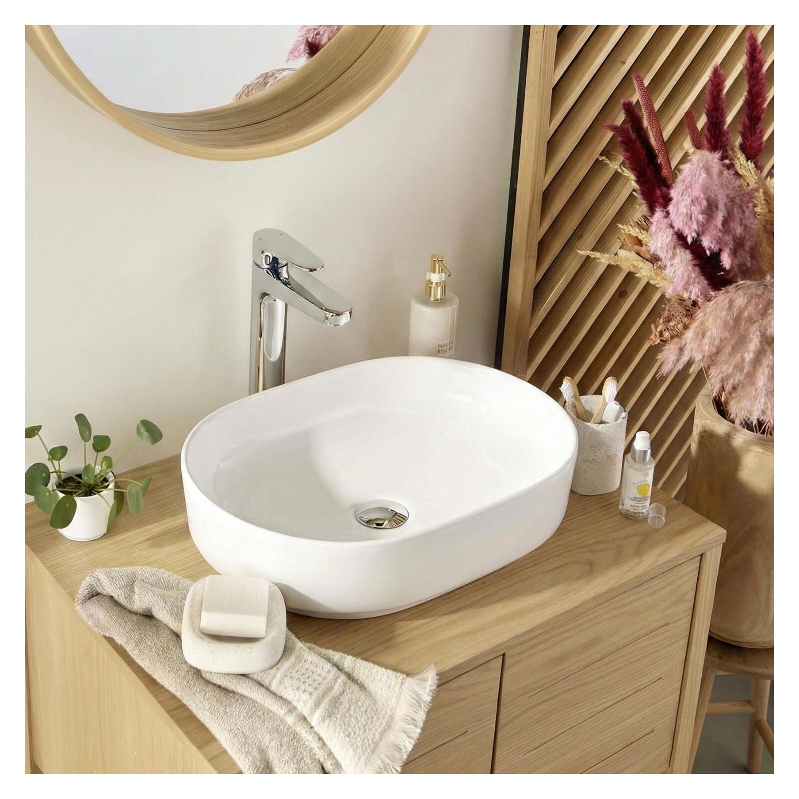 Vasque à poser ovale en céramique blanche 37x50,5cm 