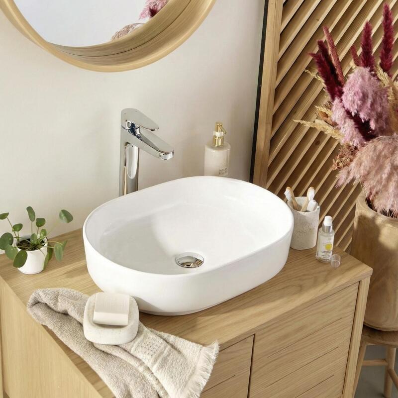 Vasque à poser ovale en céramique blanche 37x50,5cm 