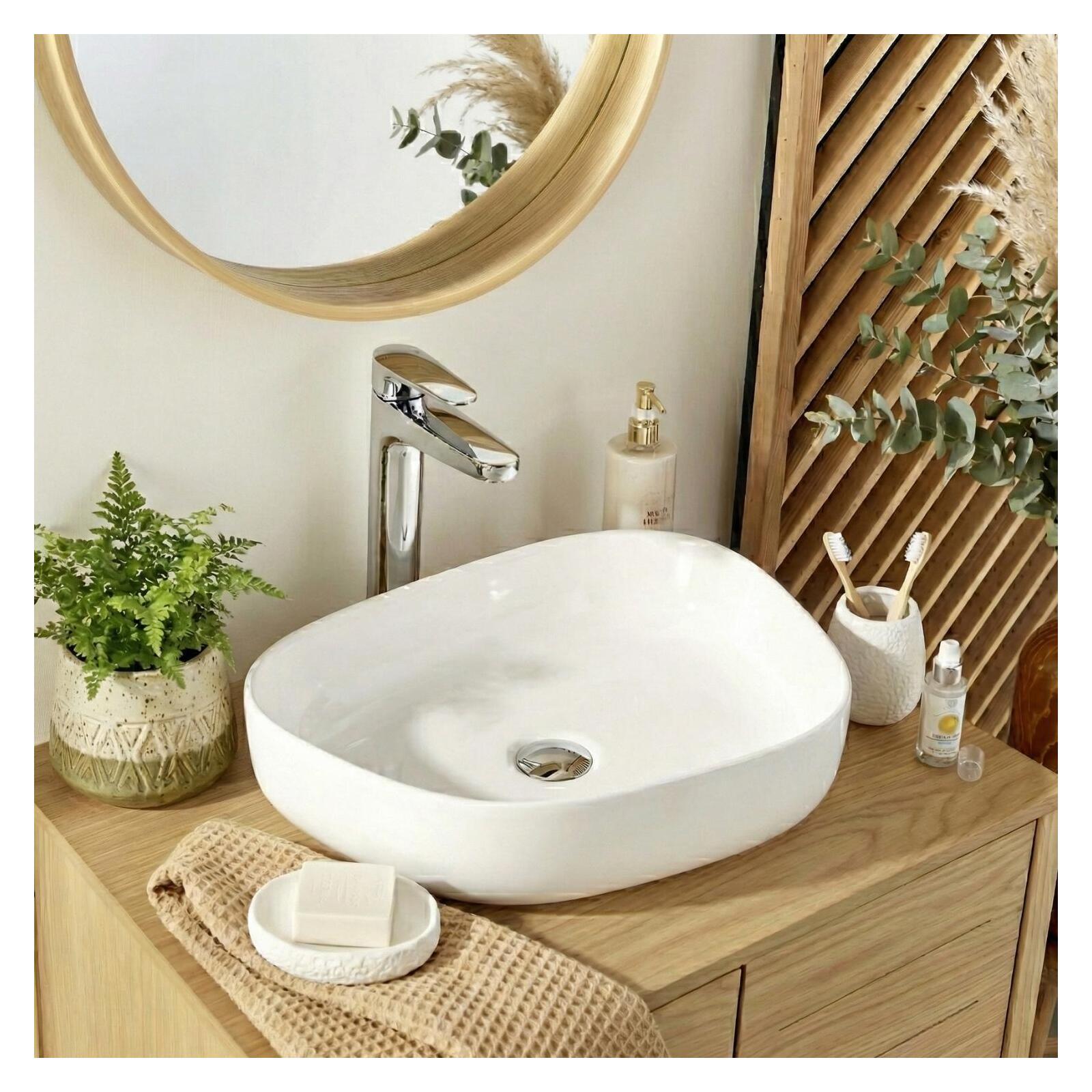 Vasque à poser galet en céramique 48x35,5cm