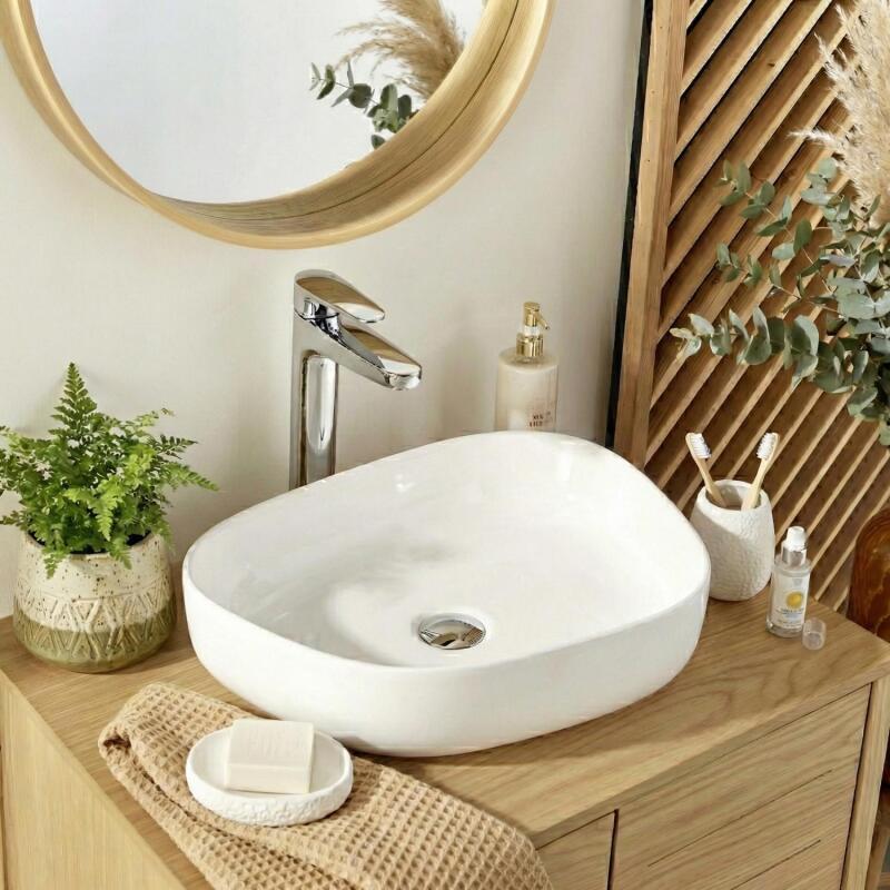 Vasque à poser galet en céramique 48x35,5cm