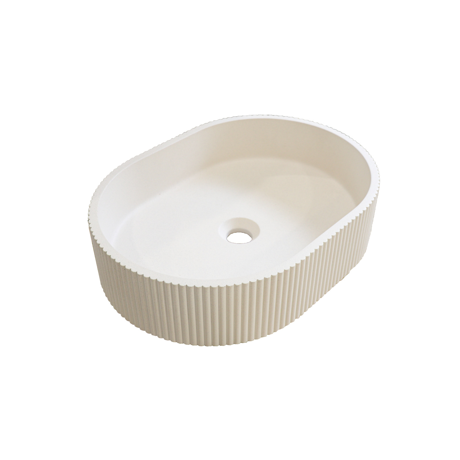 Vasque à poser ovale en béton cannelé beige 37x50cm