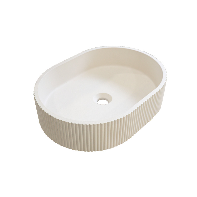 Vasque à poser ovale en béton cannelé beige 37x50cm