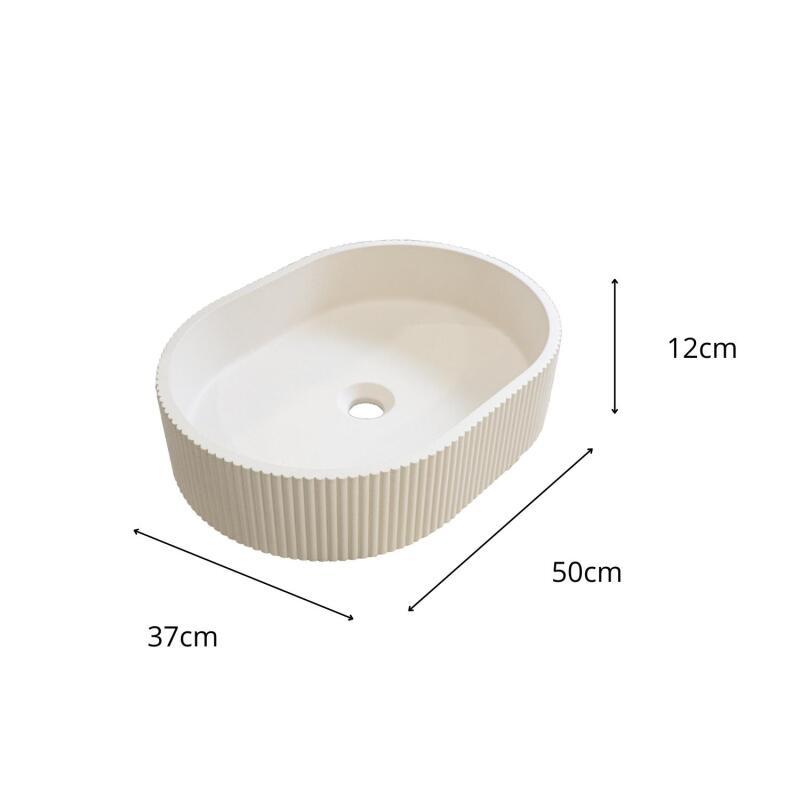 Vasque à poser ovale en béton cannelé beige 37x50cm