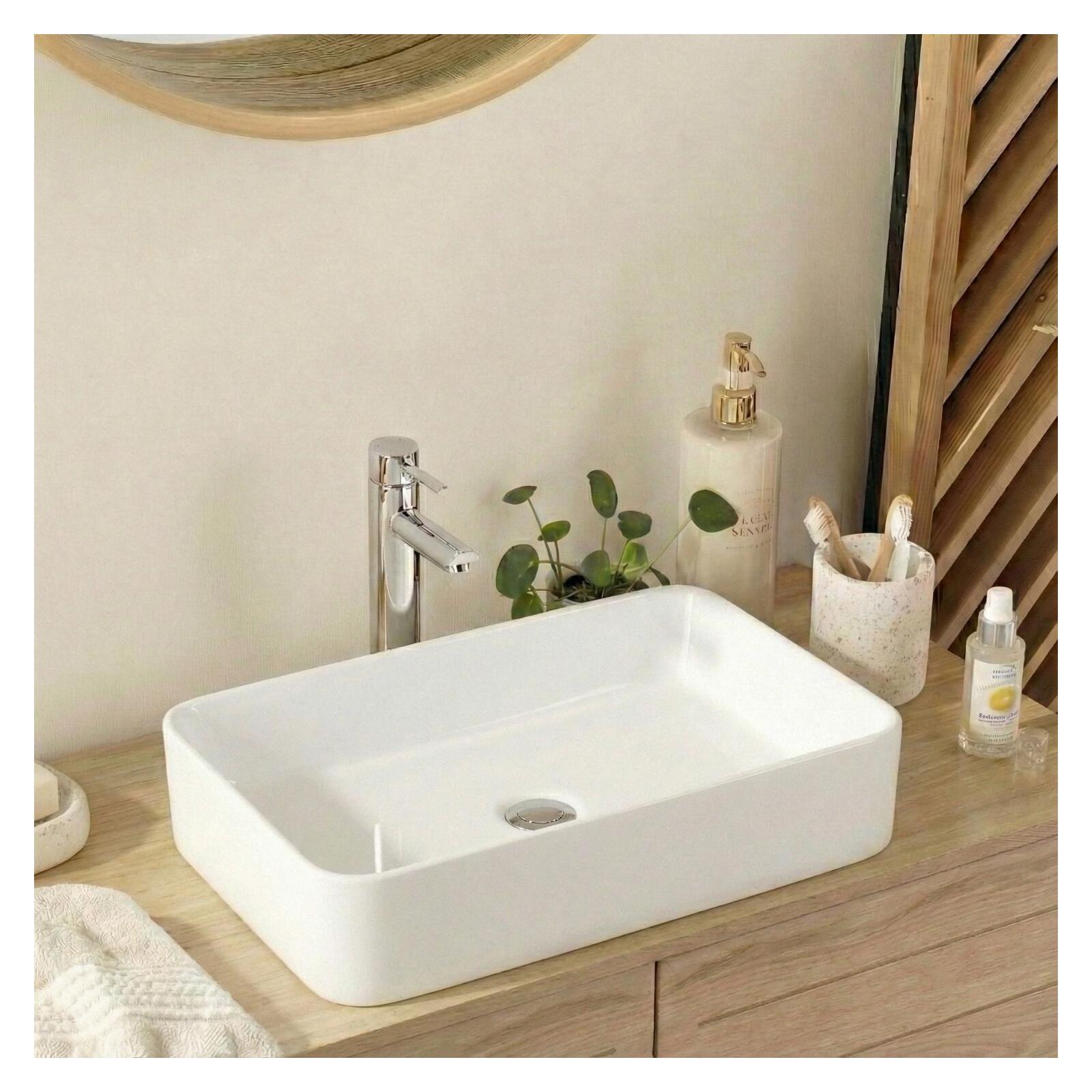 Vasque à poser rectangle en céramique blanche 60x37cm