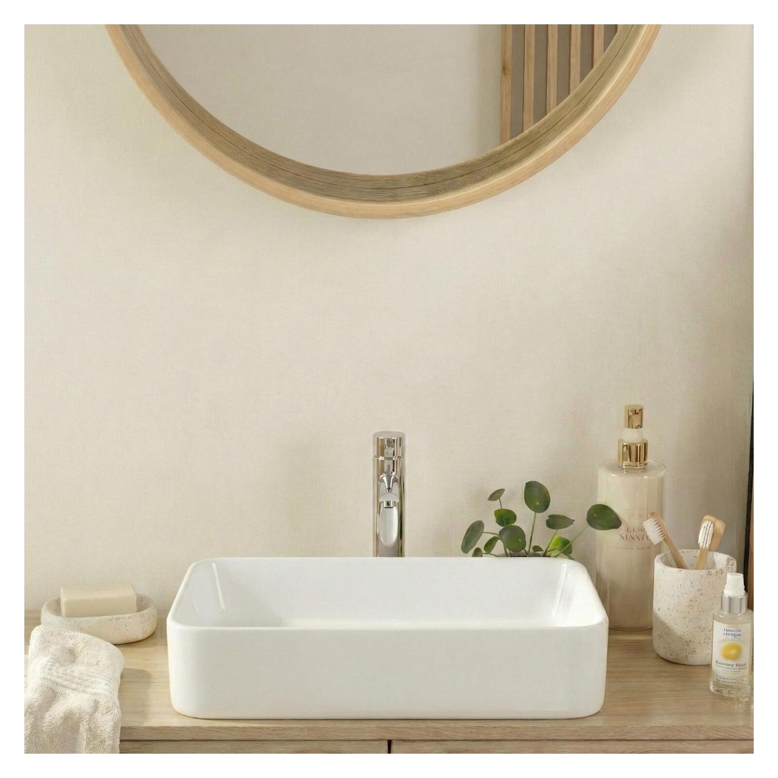 Vasque à poser rectangle en céramique blanche 60x37cm