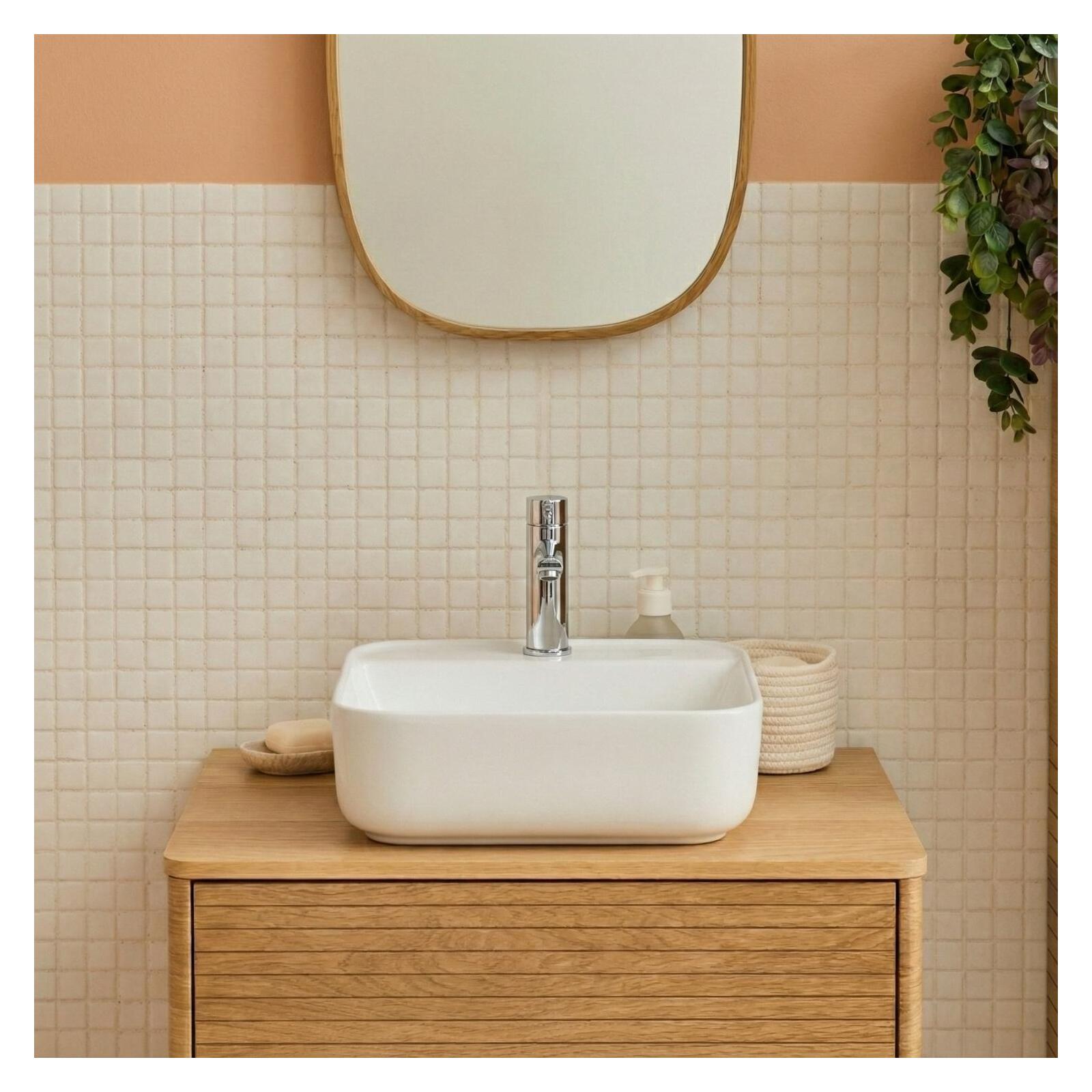 Vasque à poser carrée en céramique blanche 39cm