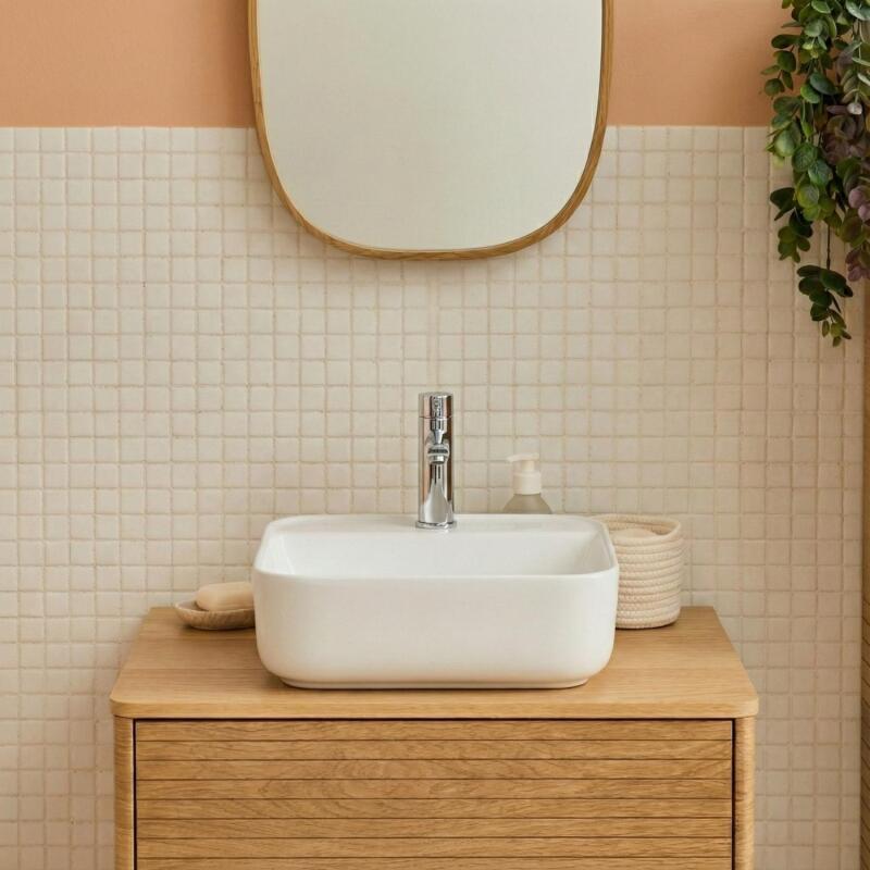 Vasque à poser carrée en céramique blanche 39cm