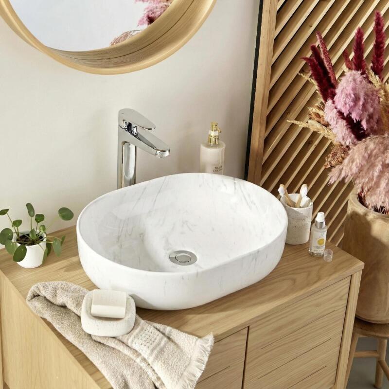 Vasque à poser ovale en céramique effet marbre 48x37cm