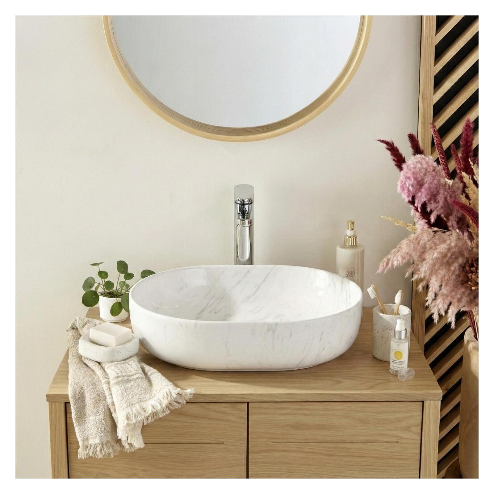 Vasque à poser ovale en céramique effet marbre 48x37cm