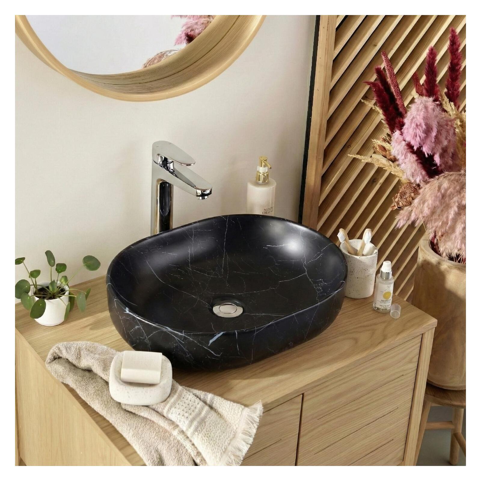 Vasque à poser ovale en céramique effet marbre 48x37cm