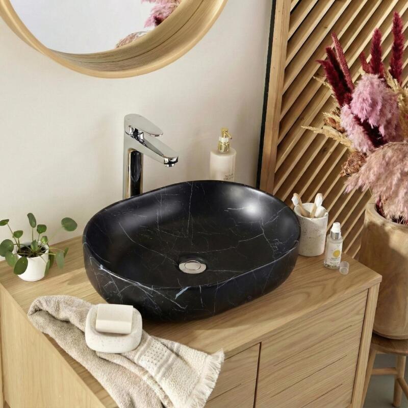 Vasque à poser ovale en céramique effet marbre 48x37cm