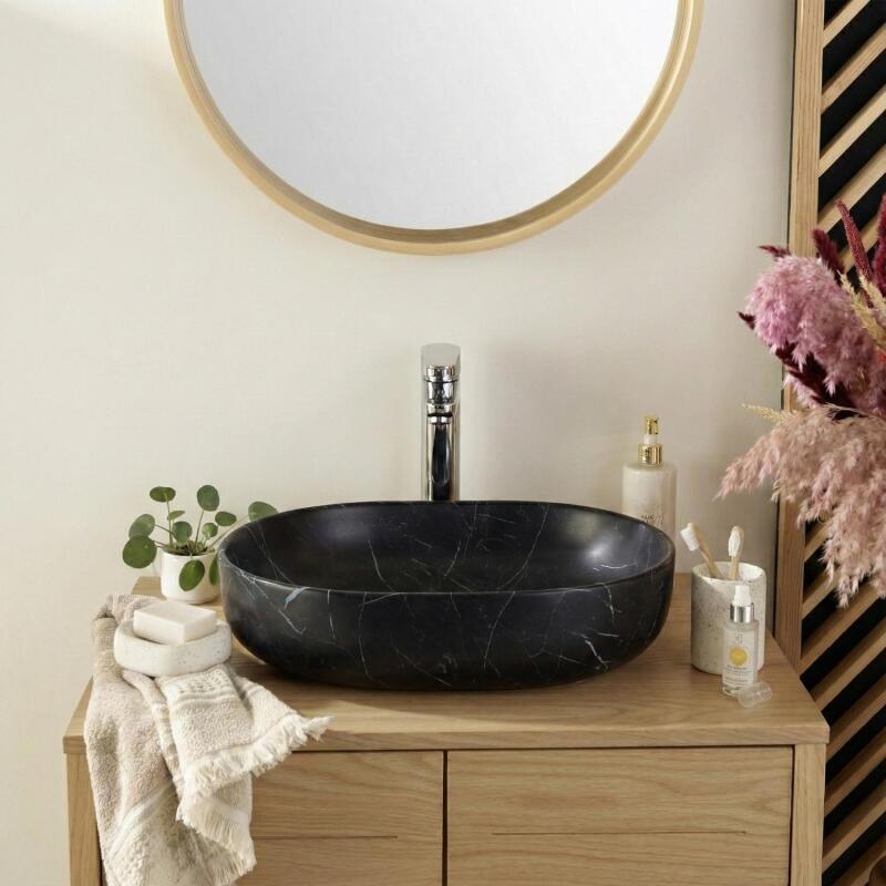 Vasque à poser ovale en céramique effet marbre 48x37cm