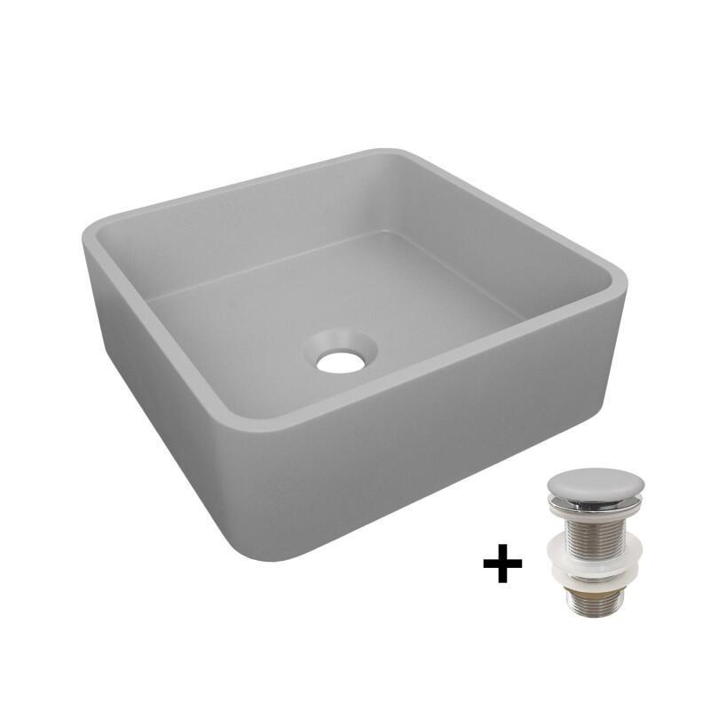Vasque à poser en béton carrée 36cm + bonde assortie