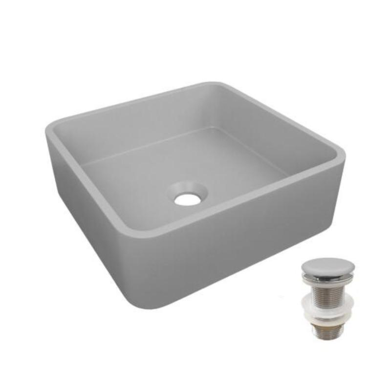 Vasque à poser en béton carrée 36cm + bonde assortie