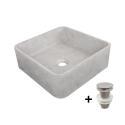 Vasque à poser carrée en béton brossé 36cm + bonde assortie