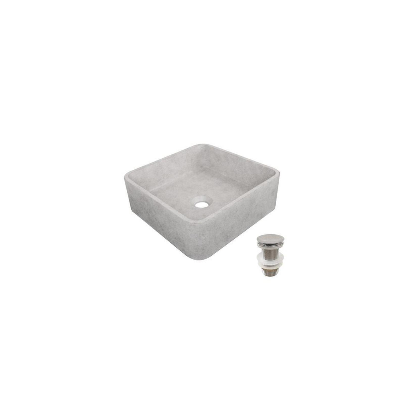 Vasque à poser carrée en béton brossé 36cm + bonde assortie