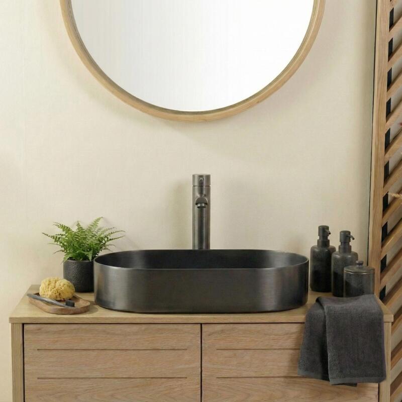 Vasque à poser ovale gunmetal en inox 55x35 cm avec sa bonde assortie