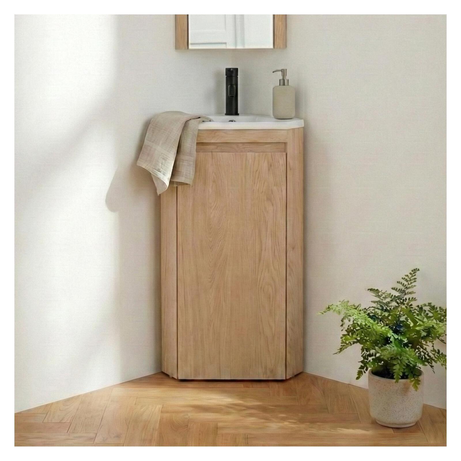 Meuble lave-mains d'angle sur pieds avec robinet noir