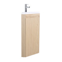 Meuble lave-mains d'angle sur pieds avec robinet chromé et armoire de toilette