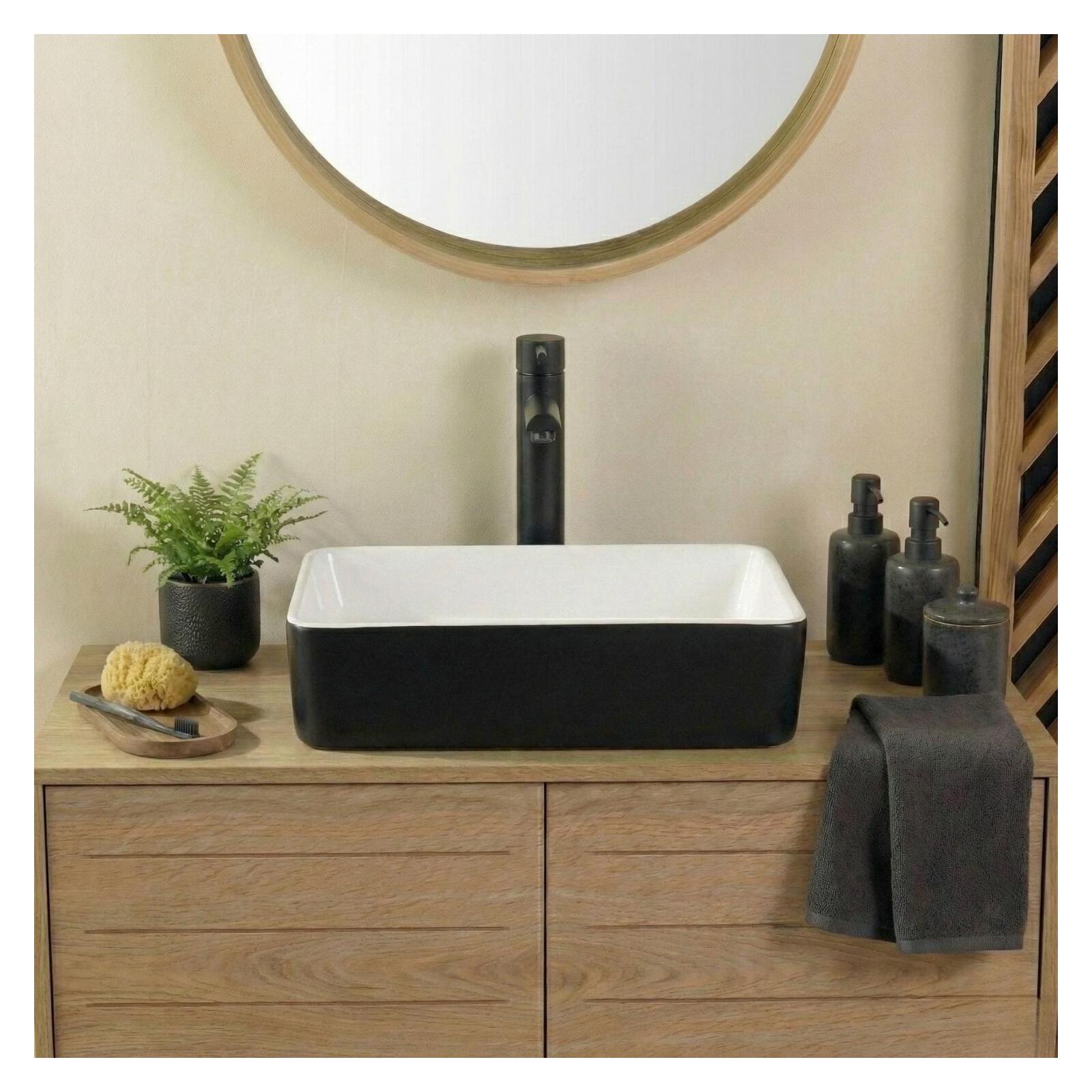 Vasque à poser rectangulaire en céramique bicolore noire et blanche 47x36cm