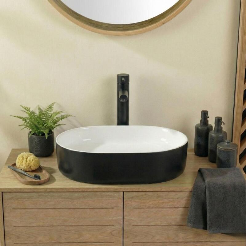 Vasque à poser ovale en céramique bicolore noire et blanche 50x37cm