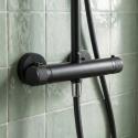 Colonne de douche thermostatique en inox avec tête ronde et poignées guillochées