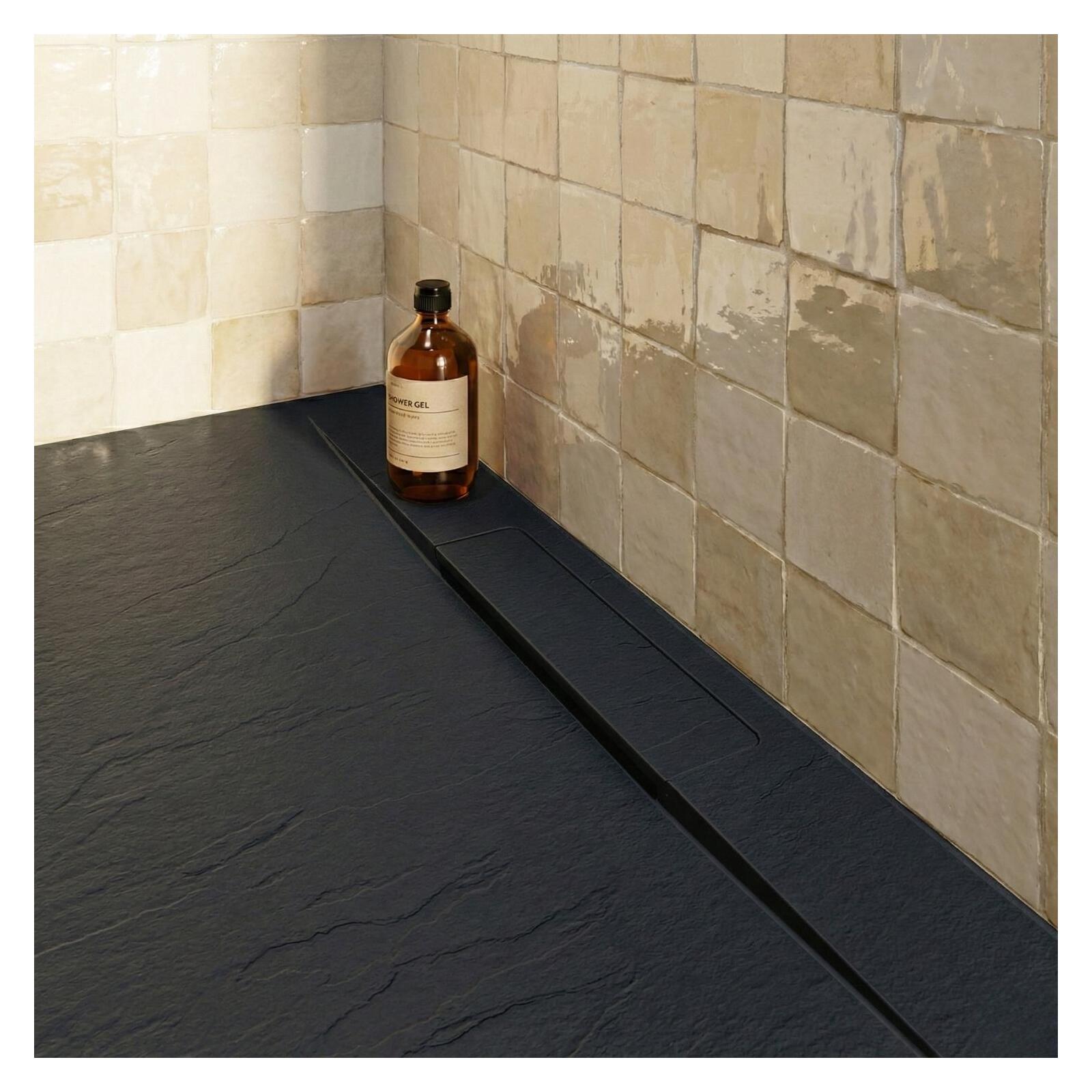 Receveur de douche en résine aspect pierre extra-plat noir - Bonde incluse