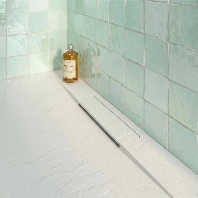 Receveur de douche en résine aspect pierre extra-plat blanc - Bonde incluse