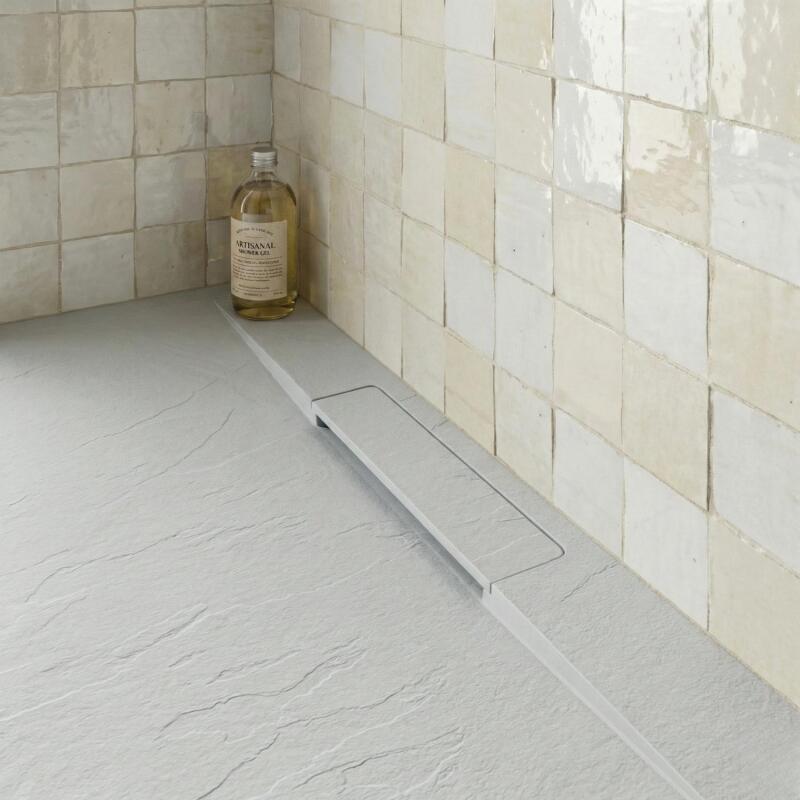 Receveur de douche en résine aspect pierre extra-plat gris clair - Bonde incluse