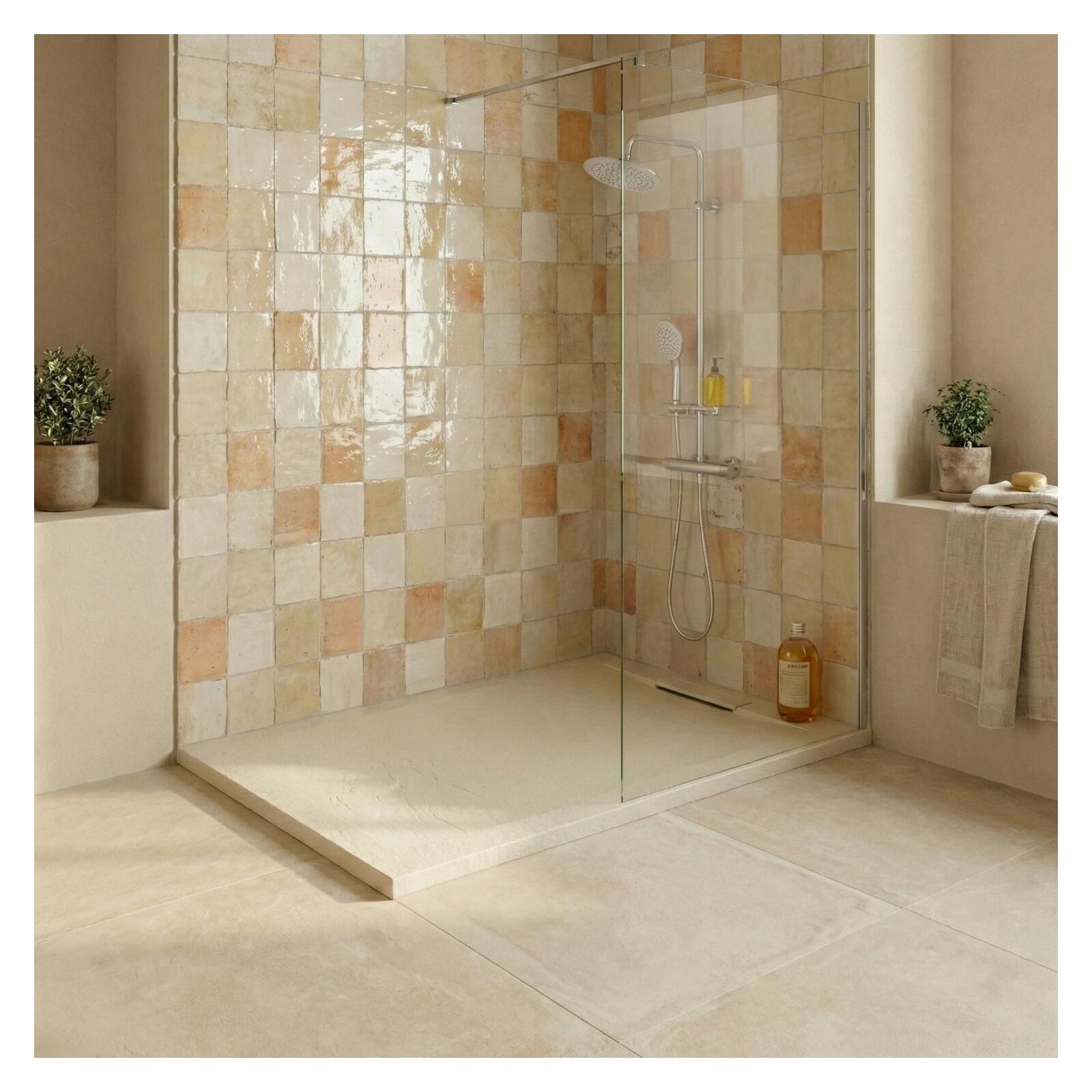 Receveur de douche en résine aspect pierre extra-plat sable - Bonde incluse