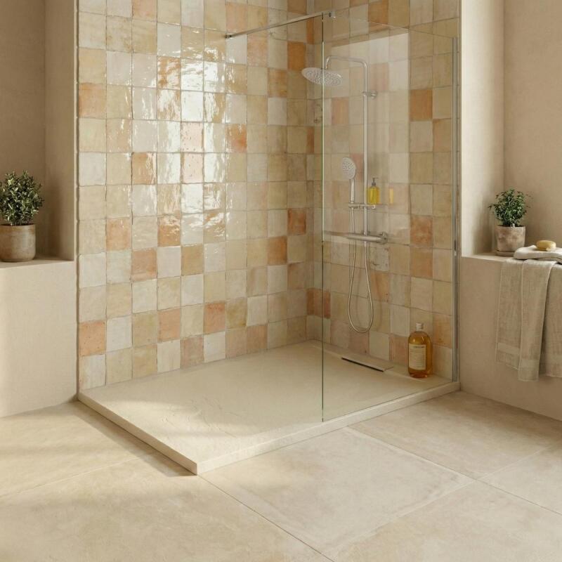 Receveur de douche en résine aspect pierre extra-plat sable - Bonde incluse