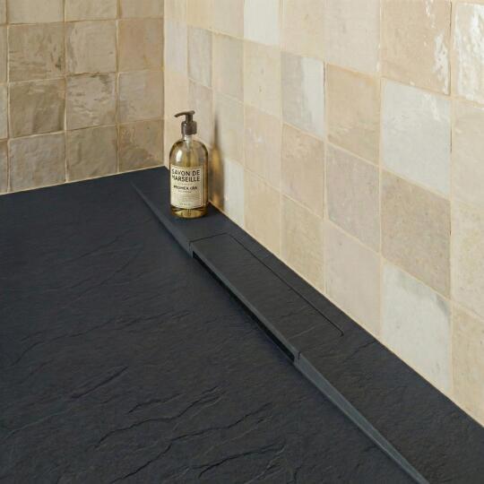 Receveur de douche en résine aspect pierre extra-plat gris anthracite - Bonde incluse