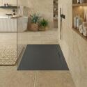 Receveur de douche mural en résine aspect pierre extra-plat gris anthracite - Bonde incluse