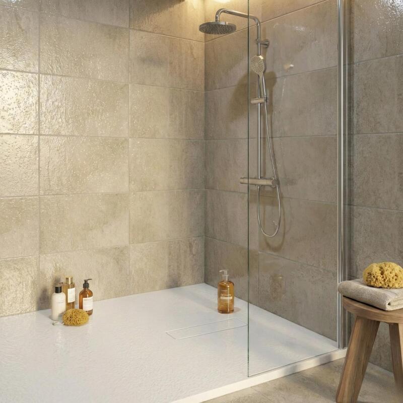 Receveur de douche en résine aspect pierre extra-plat blanc - Bonde incluse