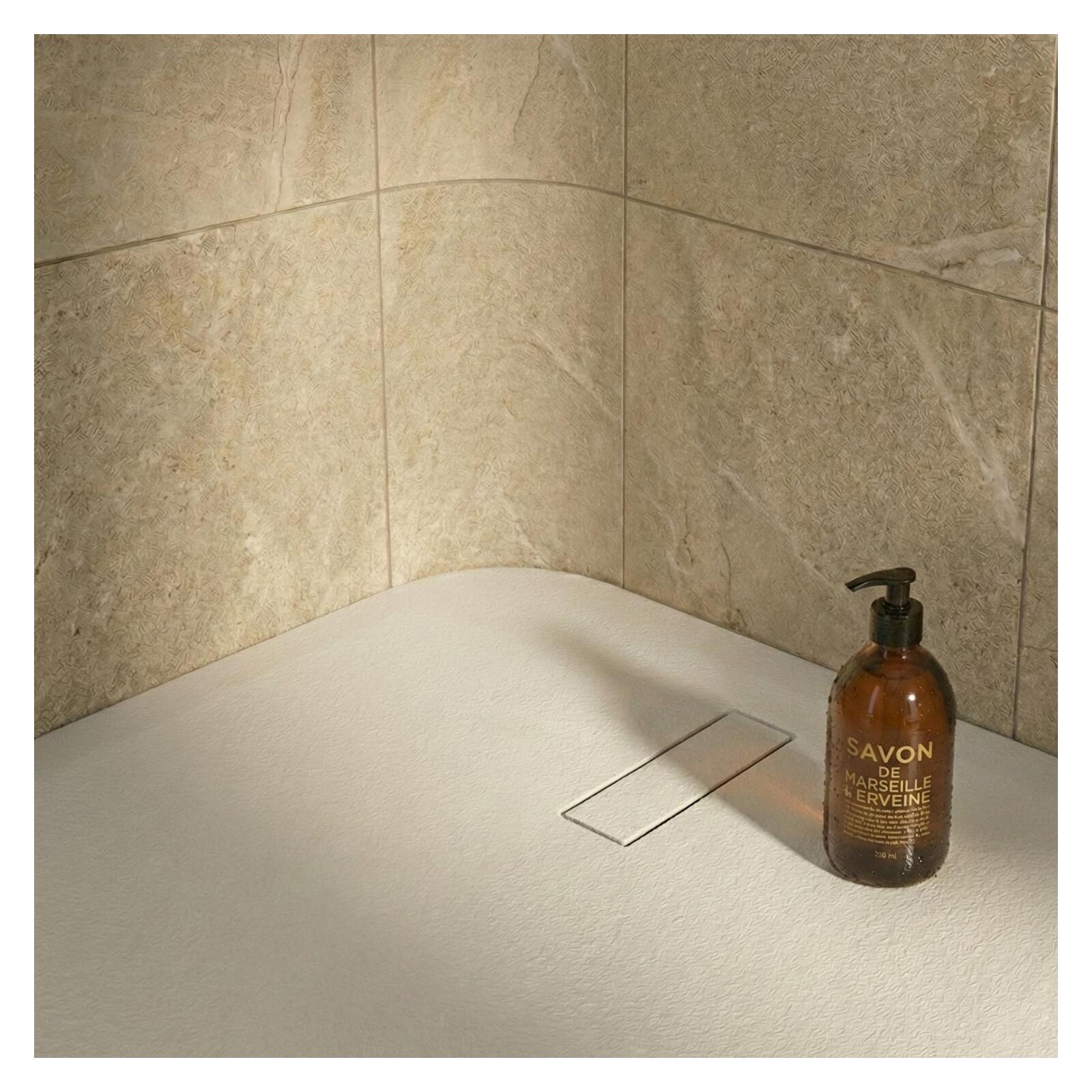 Receveur de douche en résine aspect pierre extra-plat blanc - Bonde incluse