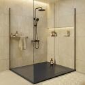 Receveur de douche en résine aspect pierre extra-plat gris anthracite - Bonde incluse