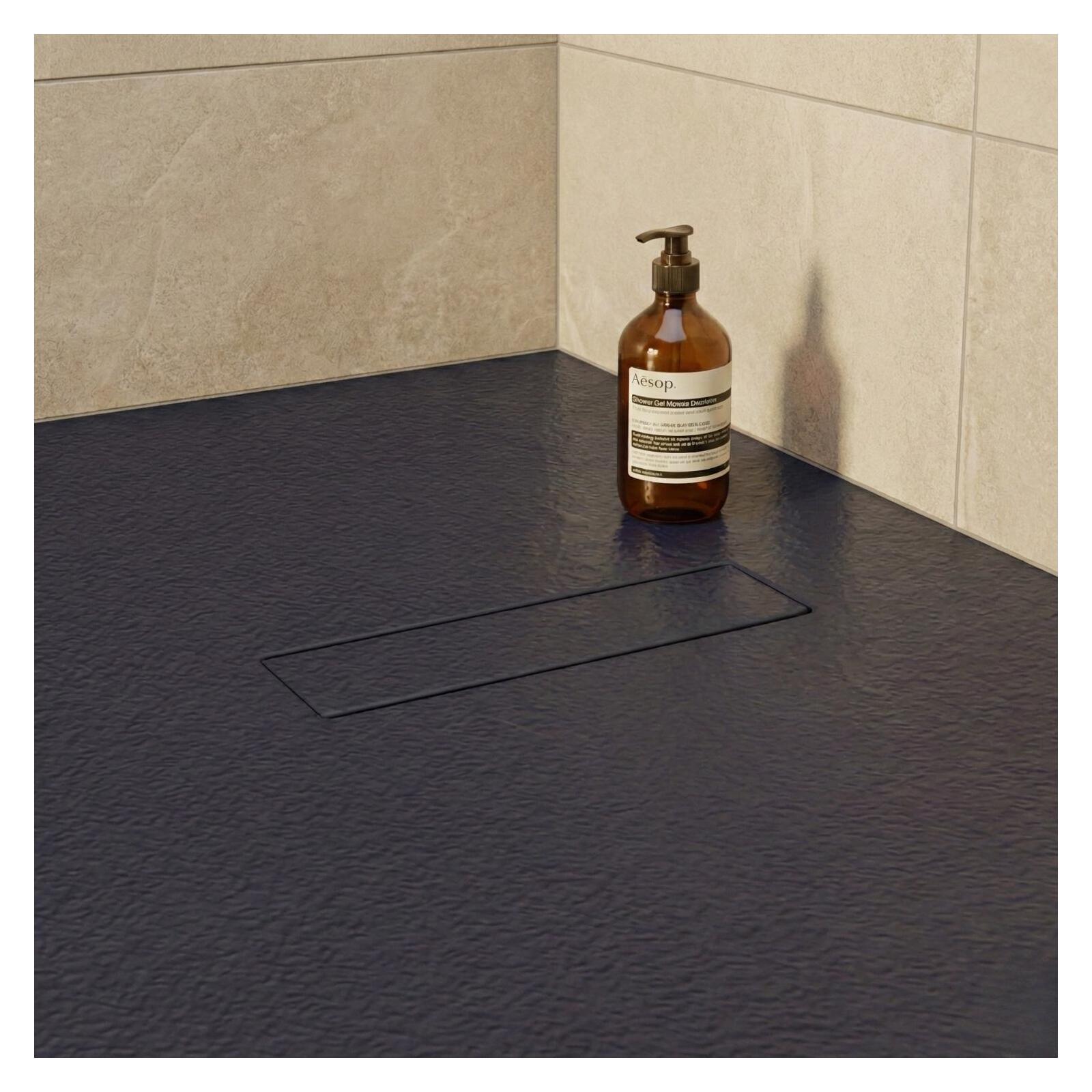 Receveur de douche en résine aspect pierre extra-plat gris anthracite - Bonde incluse