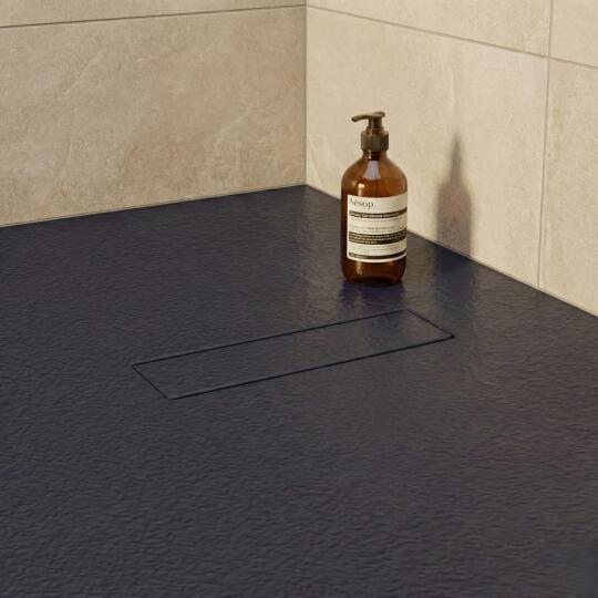 Receveur de douche en résine aspect pierre extra-plat gris anthracite - Bonde incluse