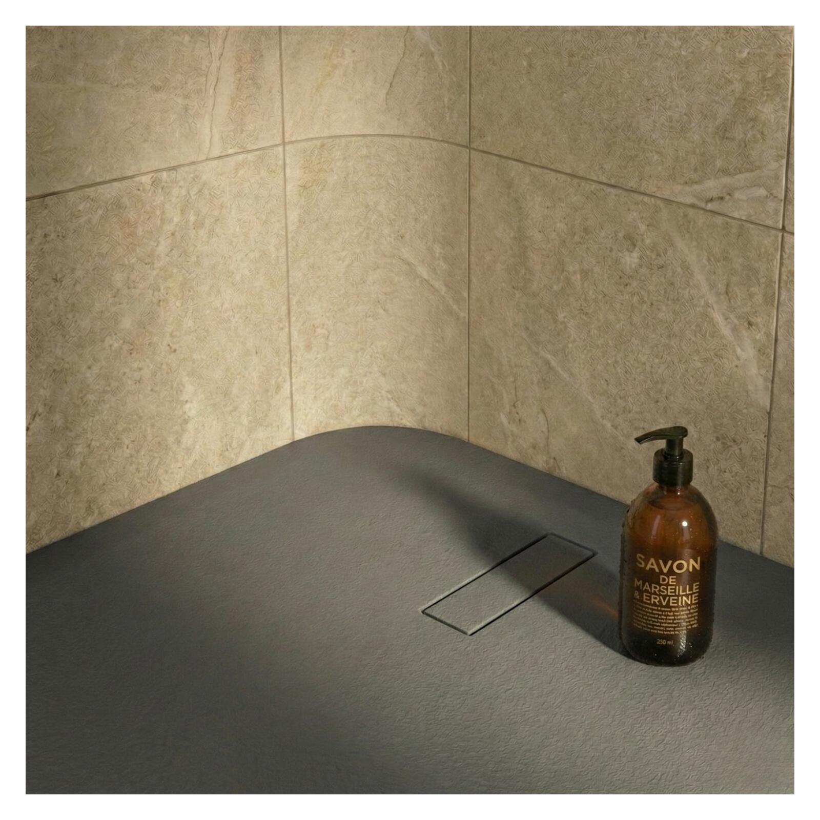 Receveur de douche en résine aspect pierre extra-plat gris anthracite - Bonde incluse