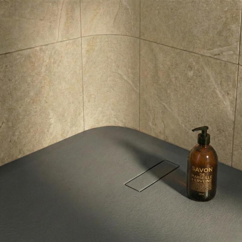 Receveur de douche en résine aspect pierre extra-plat gris anthracite - Bonde incluse