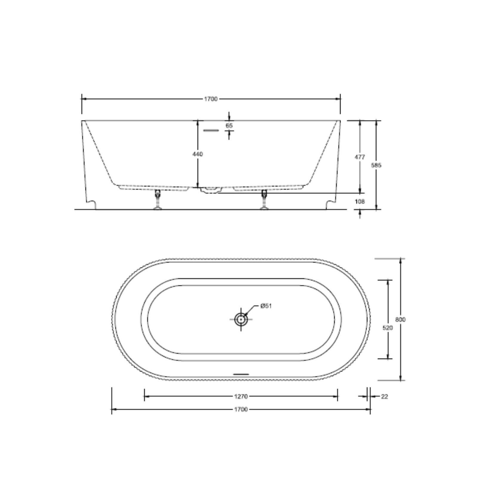 Baignoire îlot blanche 170cm striée en acrylique Lucite® - Livrée complète
