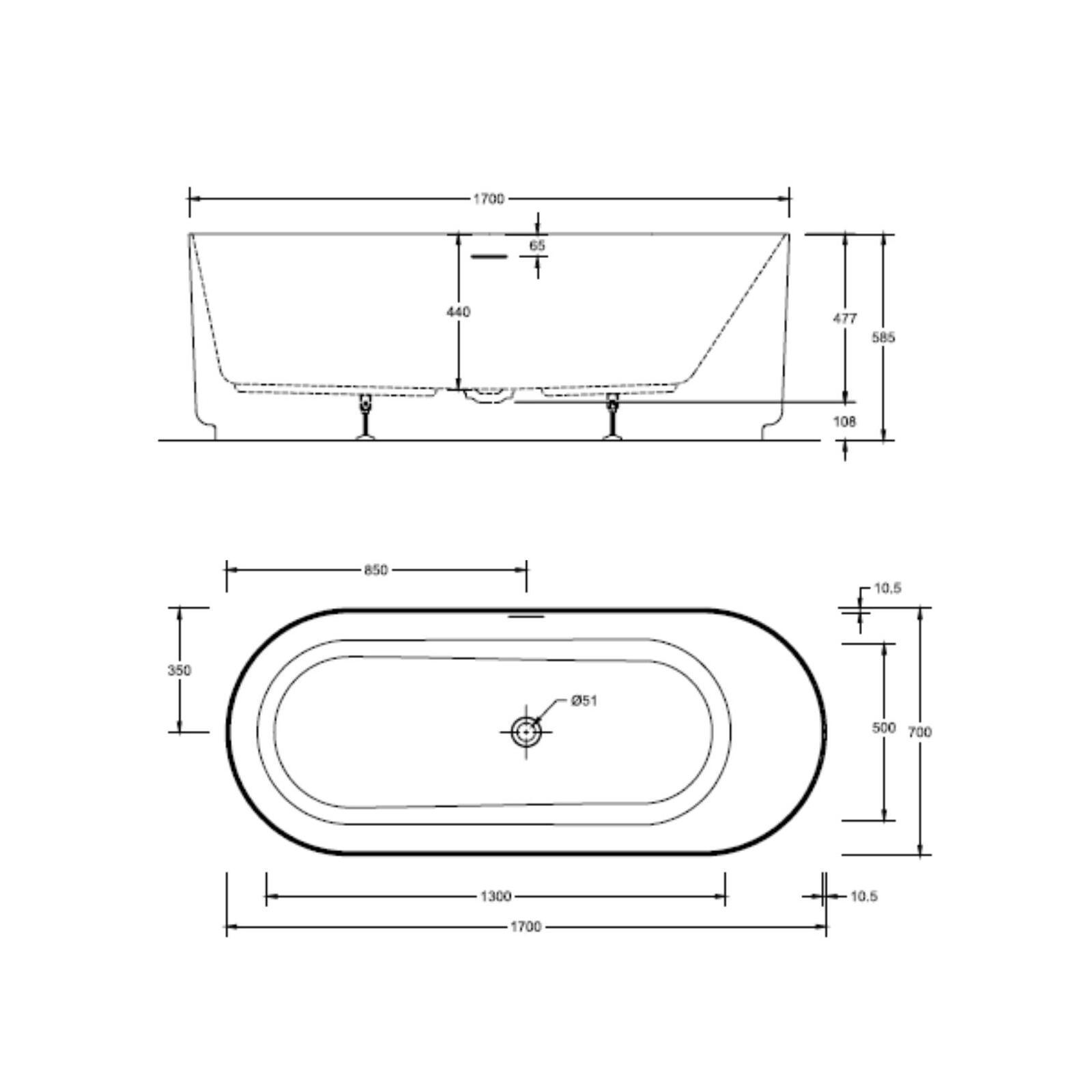 Baignoire îlot blanche 170cm en acrylique Lucite® - Livrée complète