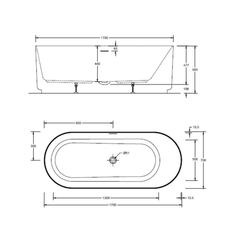 Baignoire îlot blanche 170cm en acrylique Lucite® - Livrée complète