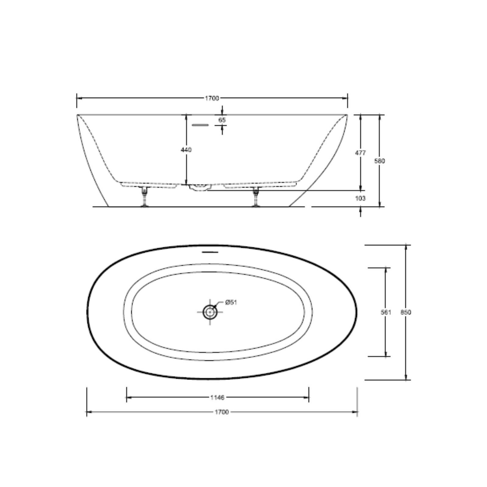 Baignoire îlot blanche 170cm en acrylique Lucite® - Livrée complète