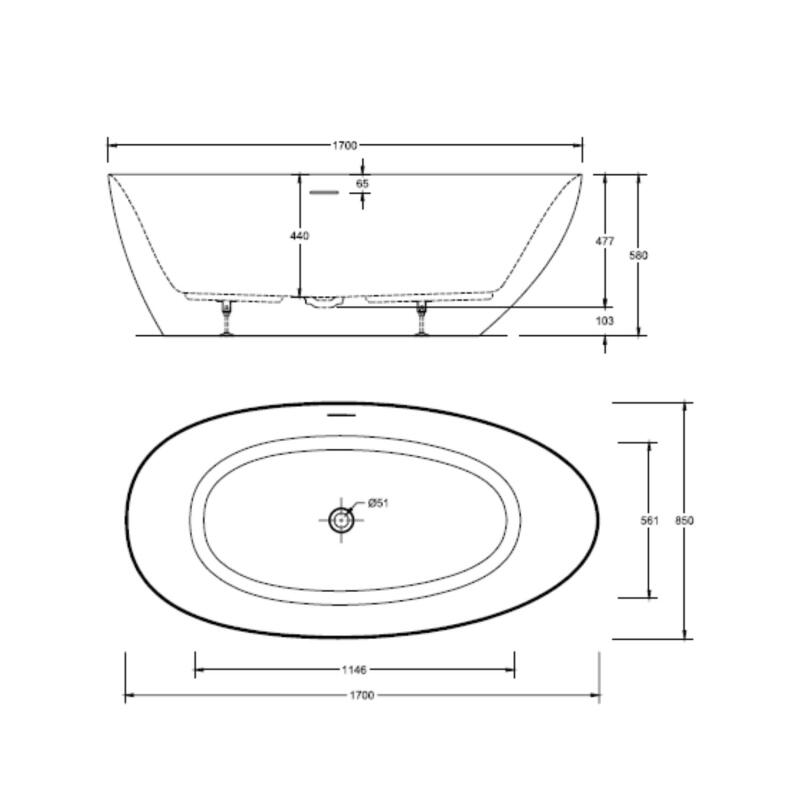 Baignoire îlot blanche 170cm en acrylique Lucite® - Livrée complète