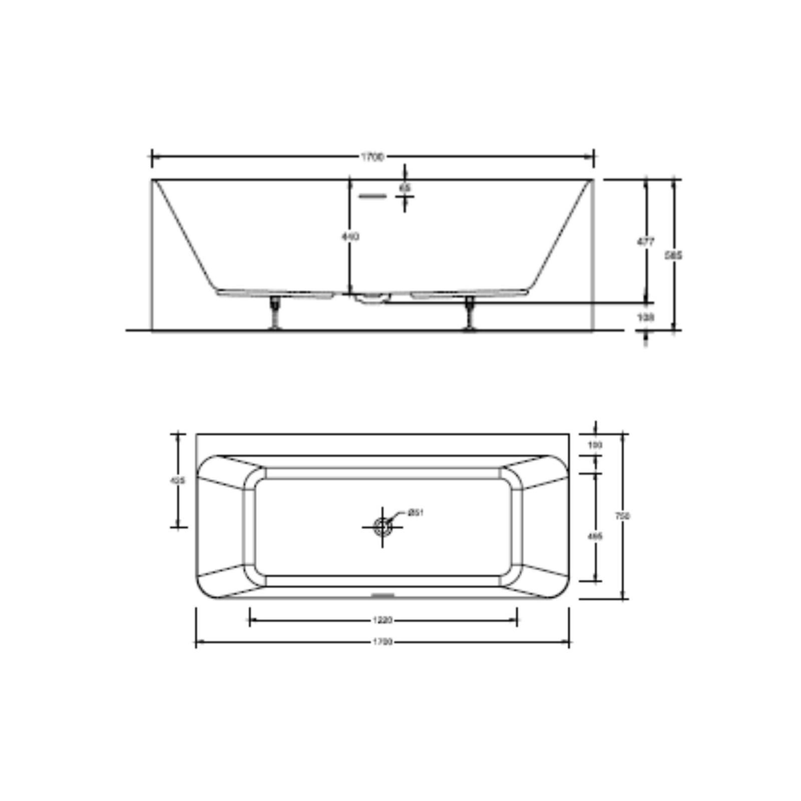 Baignoire murale blanche 170cm en acrylique Lucite® - Livrée complète