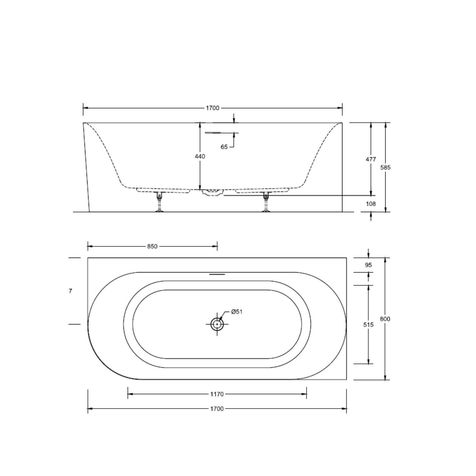 Baignoire semi-îlot blanche 170cm en acrylique Lucite®  - Angle droit - Livrée complète