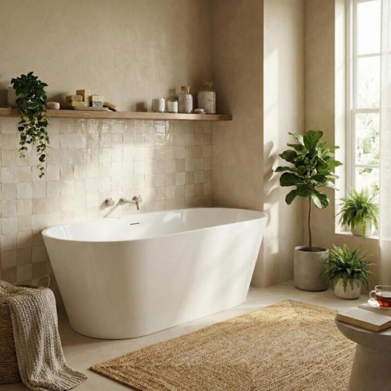 Baignoire îlot blanche 170cm en acrylique Lucite® - Livrée complète