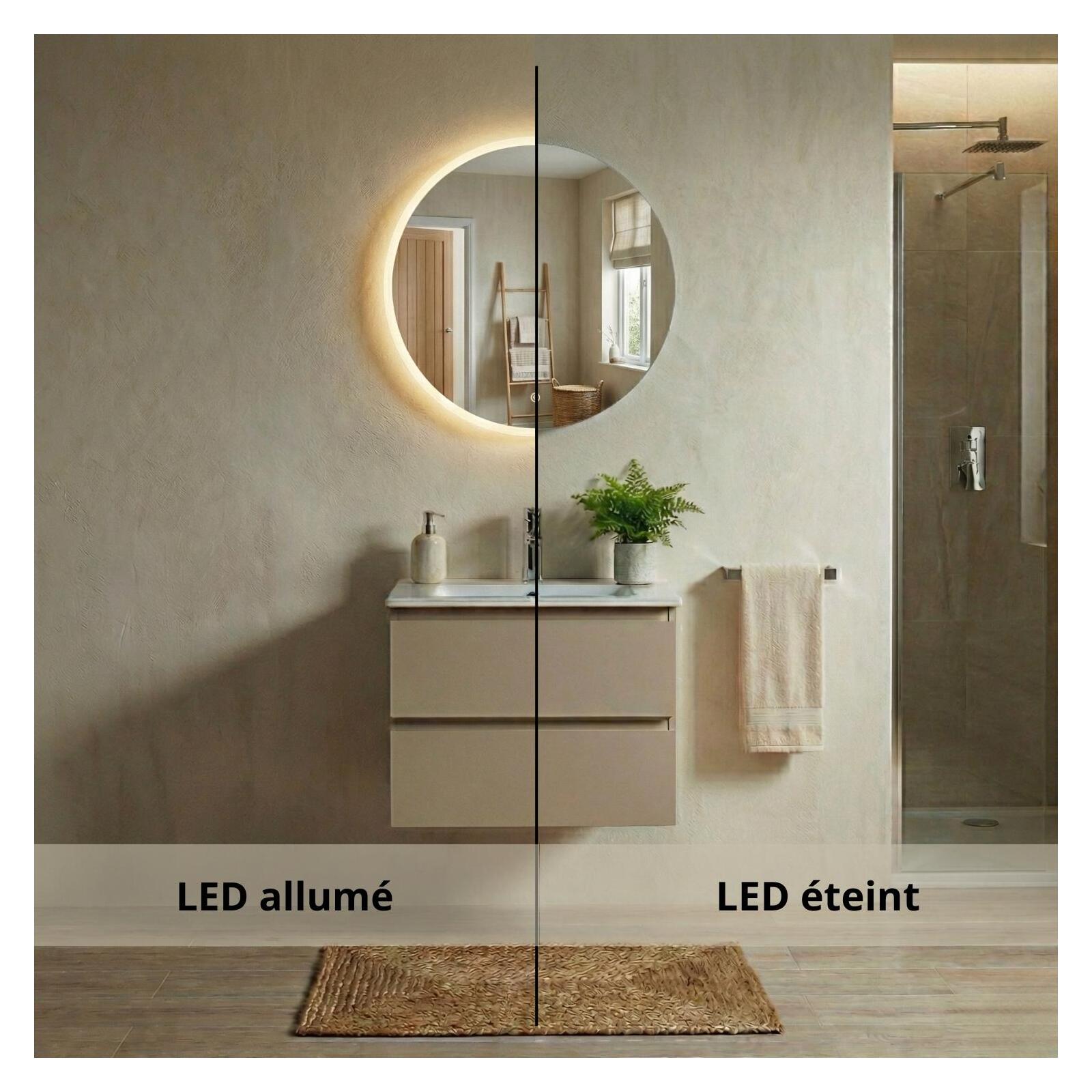 Miroir LED rond D60/120cm avec cadre rétro-éclairé