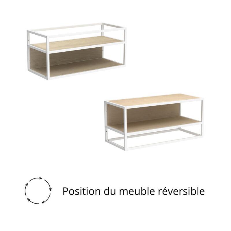 Etagère penderie murale en bois et métal blanc 90x40cm